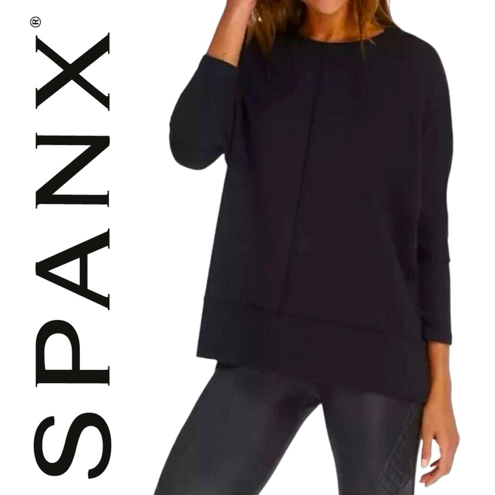Spanx Perfect Length Top black Three Quarter Length Soft Knit Relaxed sweater